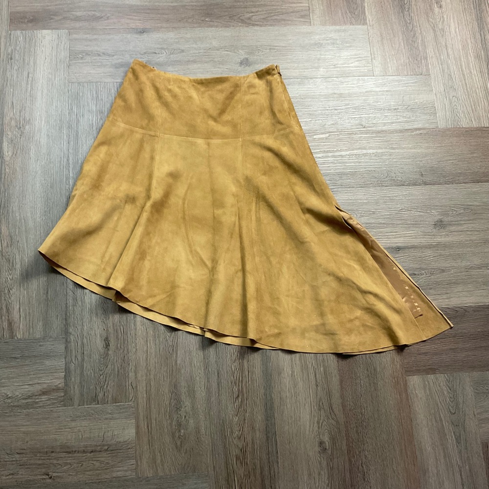 Vintage Y2K Armani Exchange Genuine Suede Asymmetrical Hem Skirt 4 Camel Tan